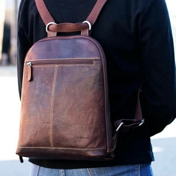 Jack Georges Voyager Convertible Brown Full Grain Leather Backpack